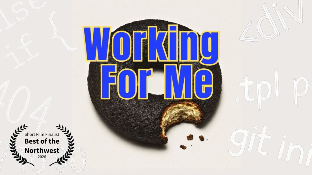 a burnt bagel with the show title text "Working For Me"